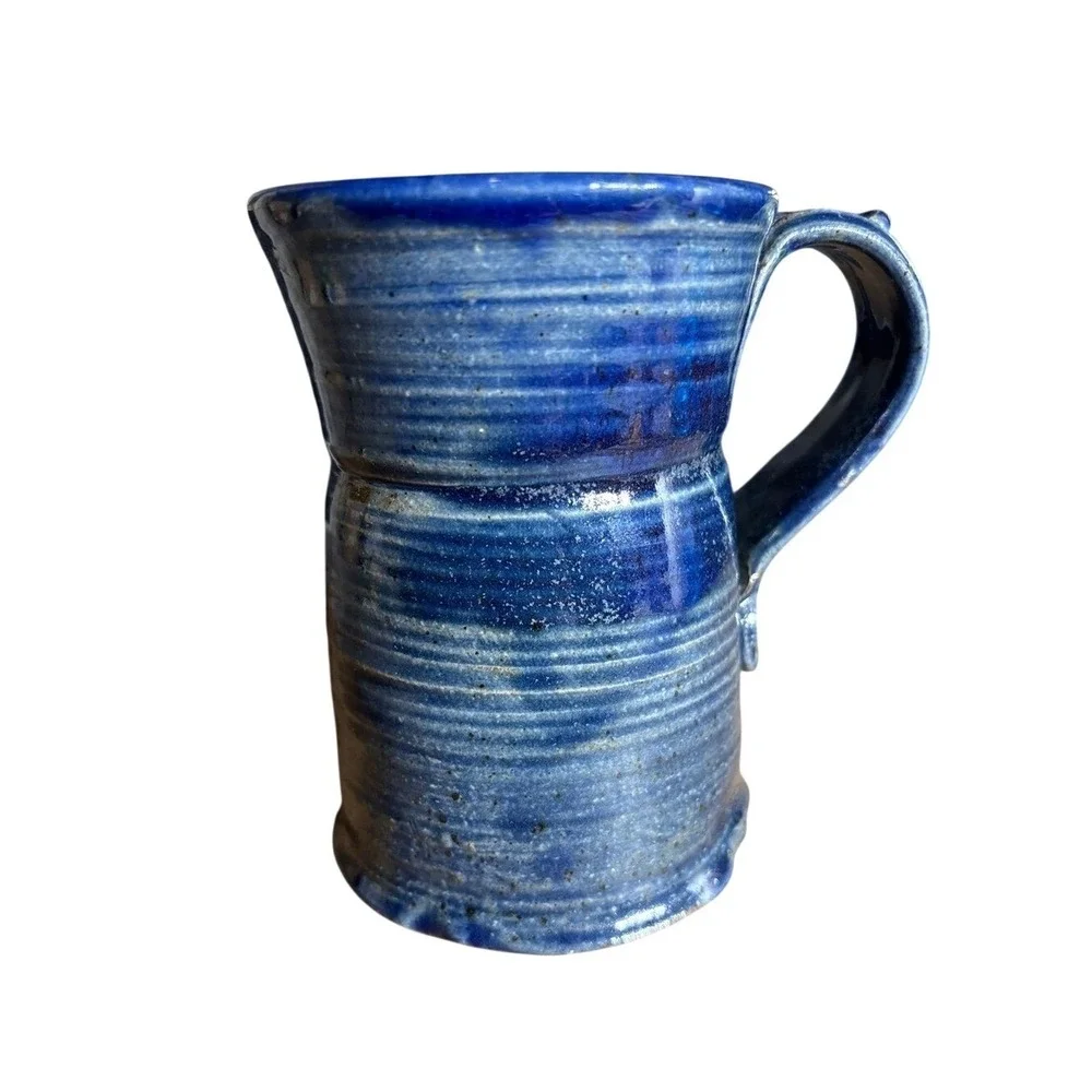 Vintage‎ Handmade Blue Stoneware Mug w/Heart Accent Signed GIFT Rustic Farmhouse